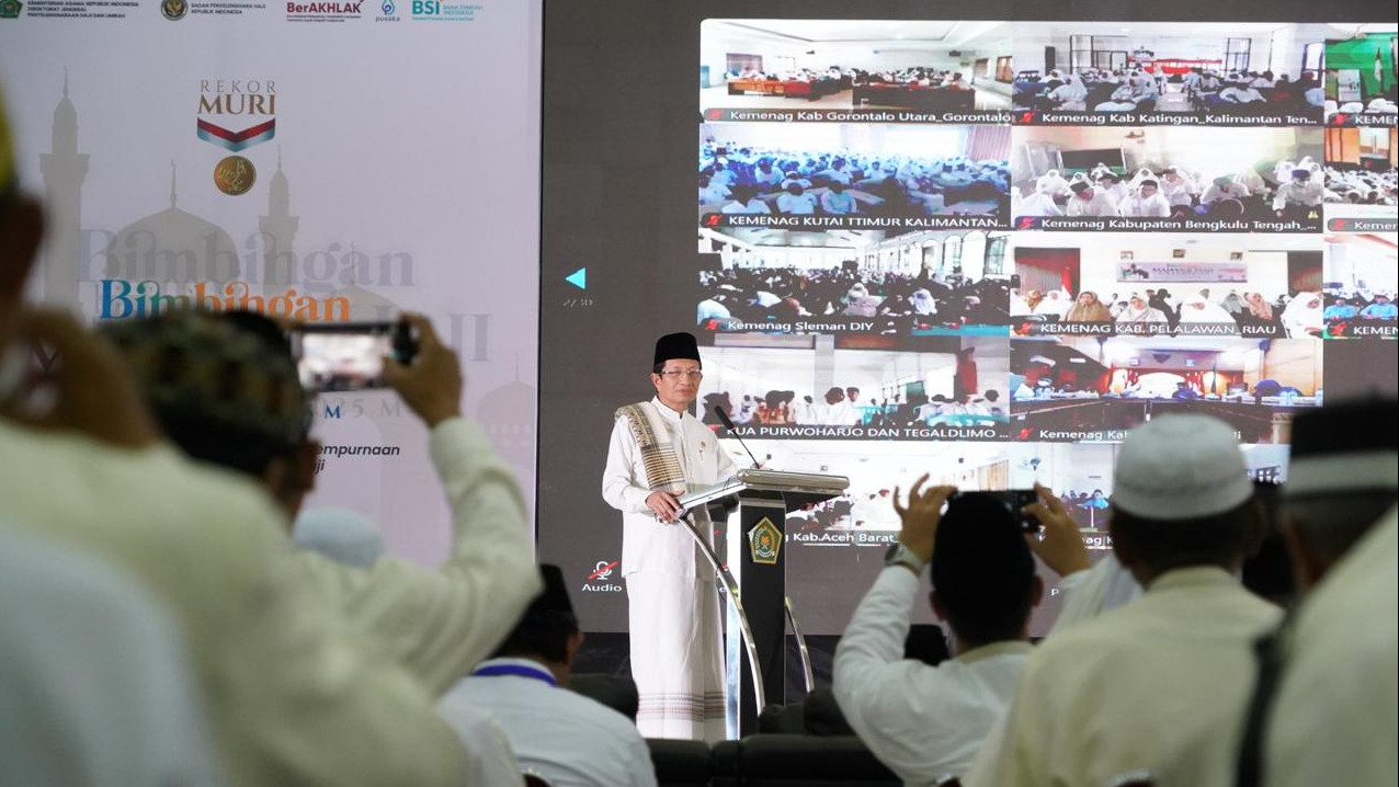 Menteri Agama Nasaruddin Umar menyampaikan materi dalam Bimbingan Manasik Haji Nasional, foto: website kemenag